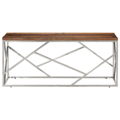 vidaXL Coffee Table Silver Stainless Steel and Solid Sleeper Wood 3