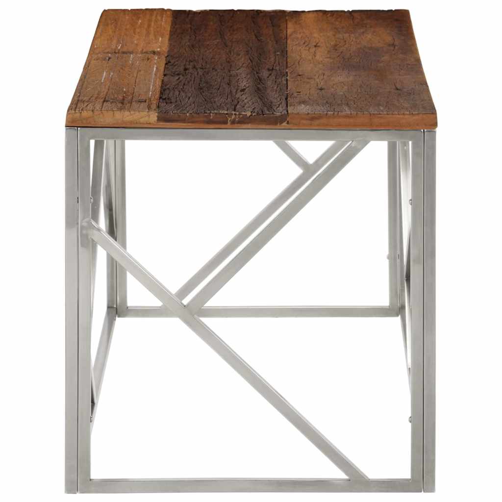 vidaXL Coffee Table Silver Stainless Steel and Solid Sleeper Wood 4