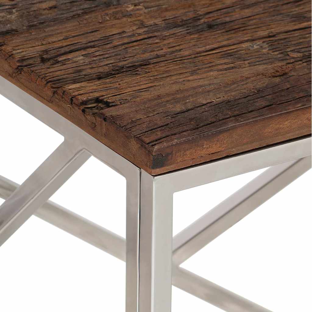 vidaXL Coffee Table Silver Stainless Steel and Solid Sleeper Wood 5