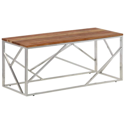 vidaXL Coffee Table Silver Stainless Steel and Solid Acacia Wood 2
