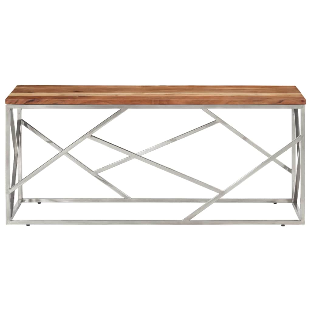 vidaXL Coffee Table Silver Stainless Steel and Solid Acacia Wood 3