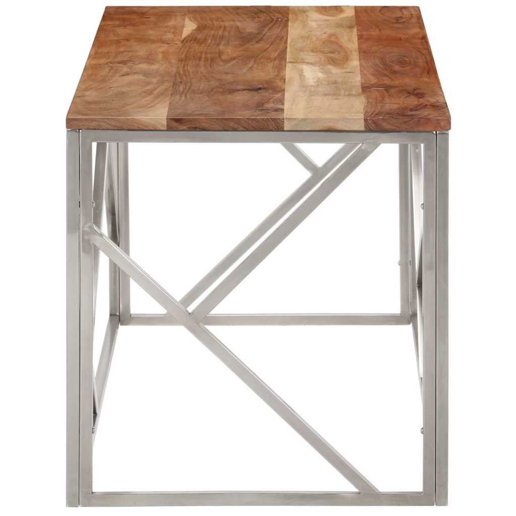 vidaXL Coffee Table Silver Stainless Steel and Solid Acacia Wood 4