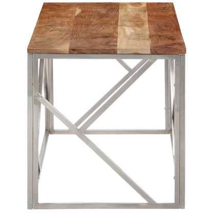 vidaXL Coffee Table Silver Stainless Steel and Solid Acacia Wood 4