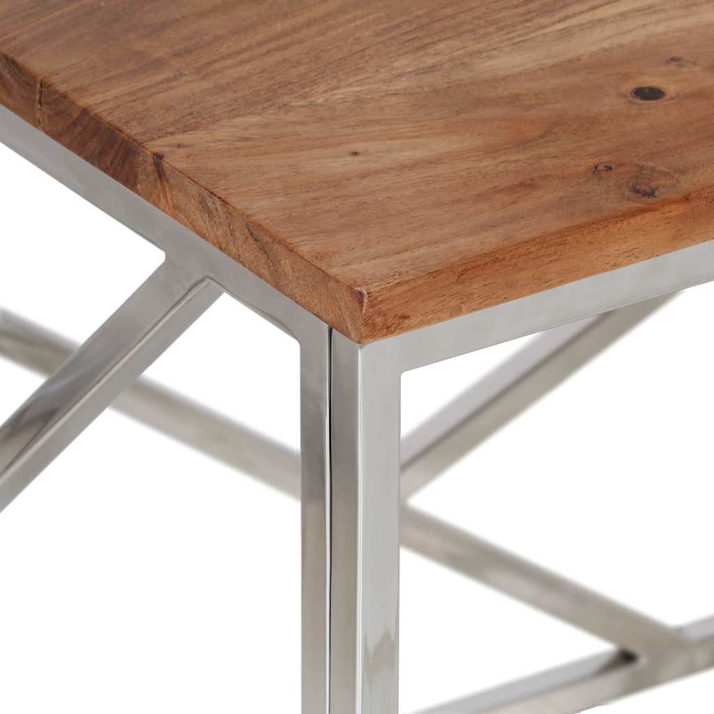 vidaXL Coffee Table Silver Stainless Steel and Solid Acacia Wood 5