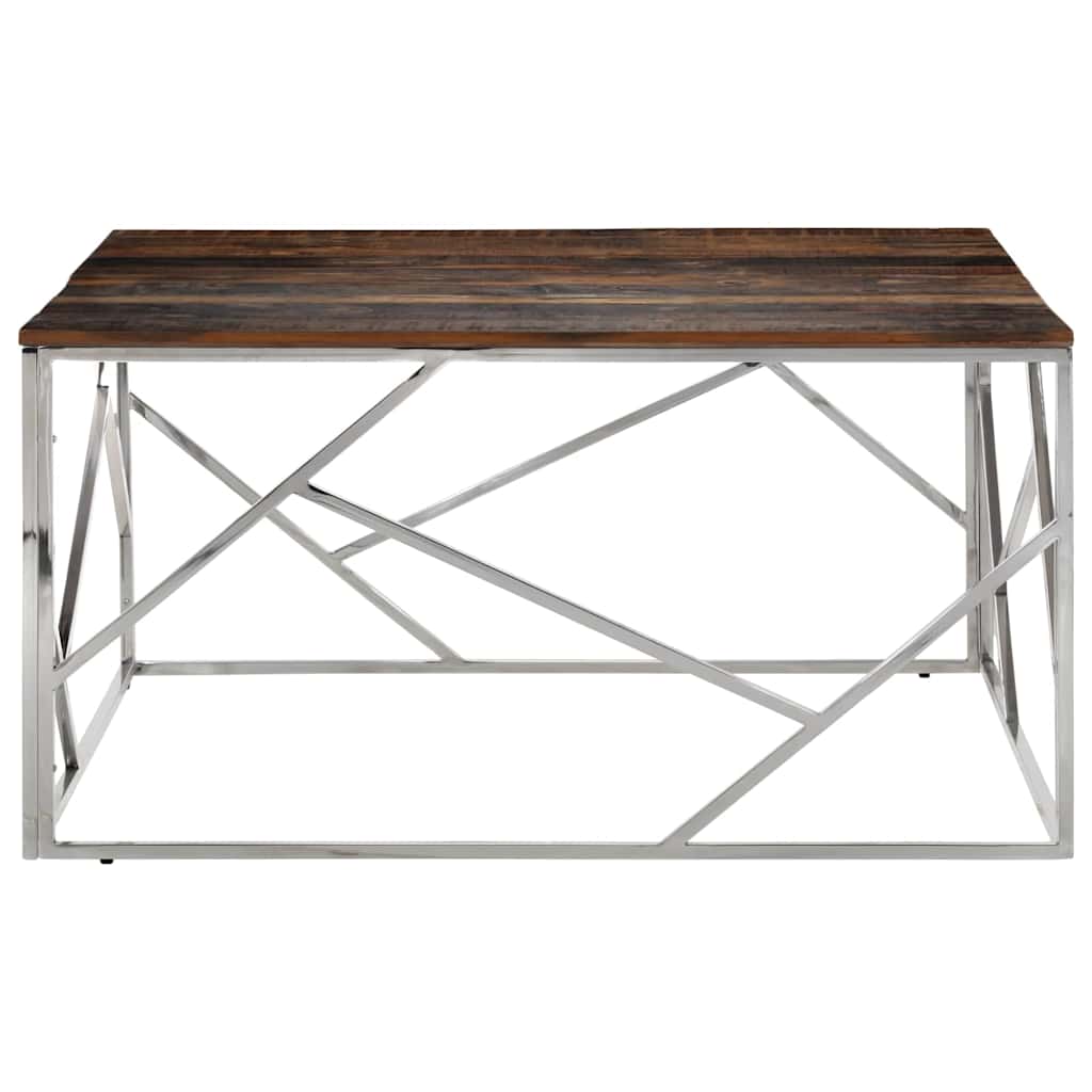 vidaXL Coffee Table Silver Stainless Steel and Solid Wood Sleeper 2