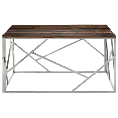 vidaXL Coffee Table Silver Stainless Steel and Solid Wood Sleeper 2