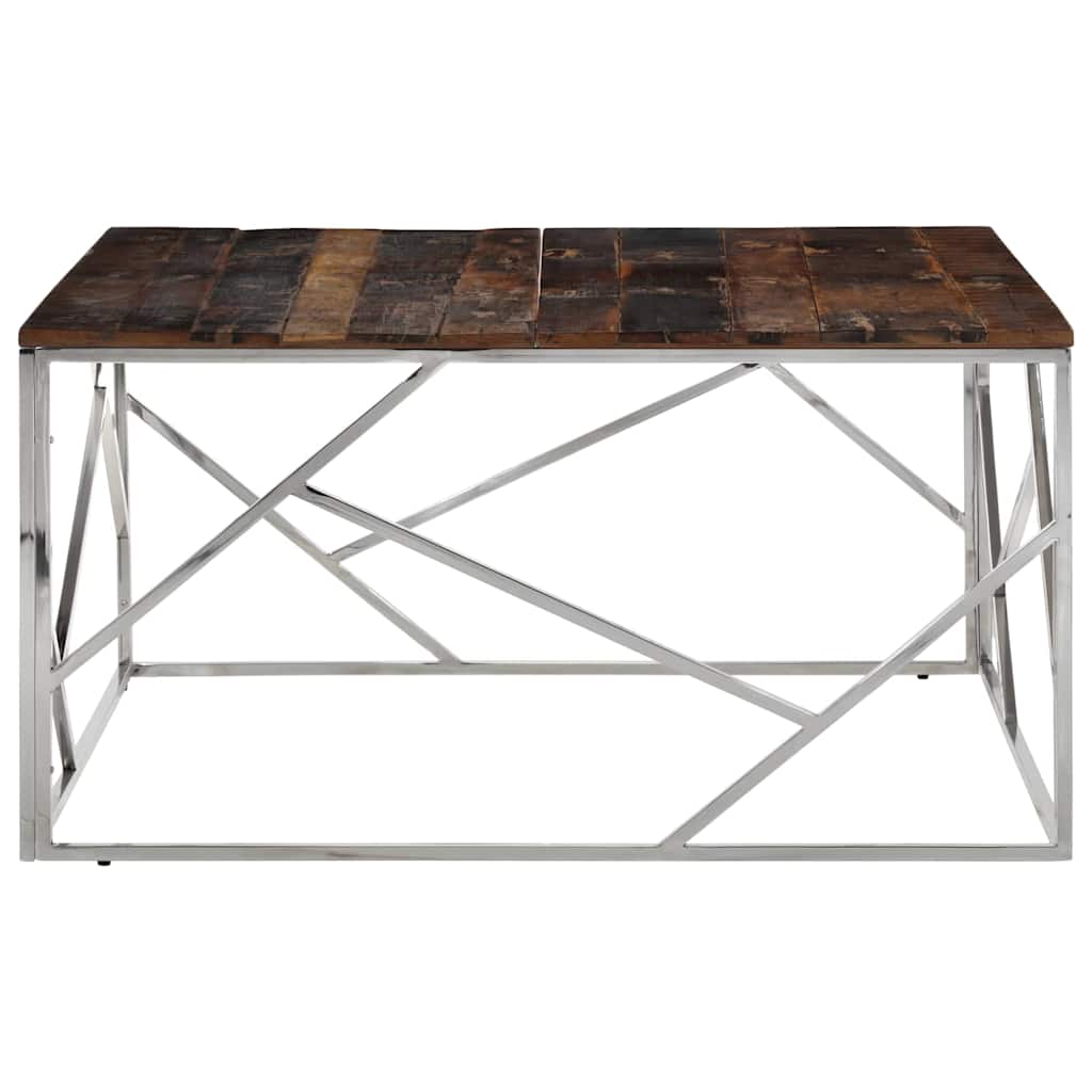 vidaXL Coffee Table Silver Stainless Steel and Solid Wood Sleeper 3