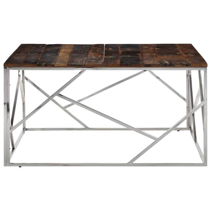 vidaXL Coffee Table Silver Stainless Steel and Solid Wood Sleeper 3
