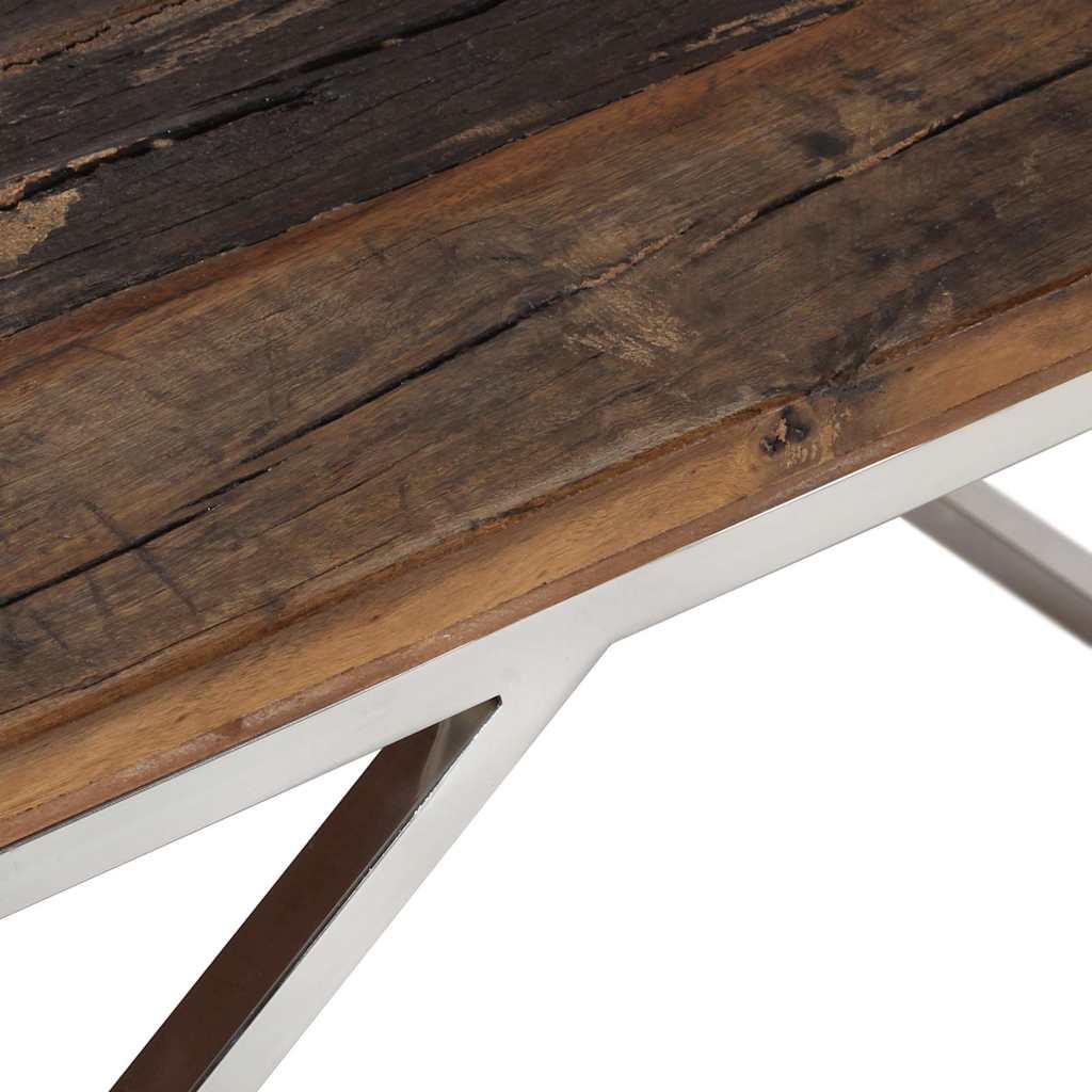 vidaXL Coffee Table Silver Stainless Steel and Solid Wood Sleeper 5