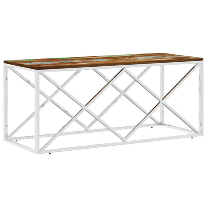 vidaXL Coffee Table Stainless Steel and Solid Wood Reclaimed 2