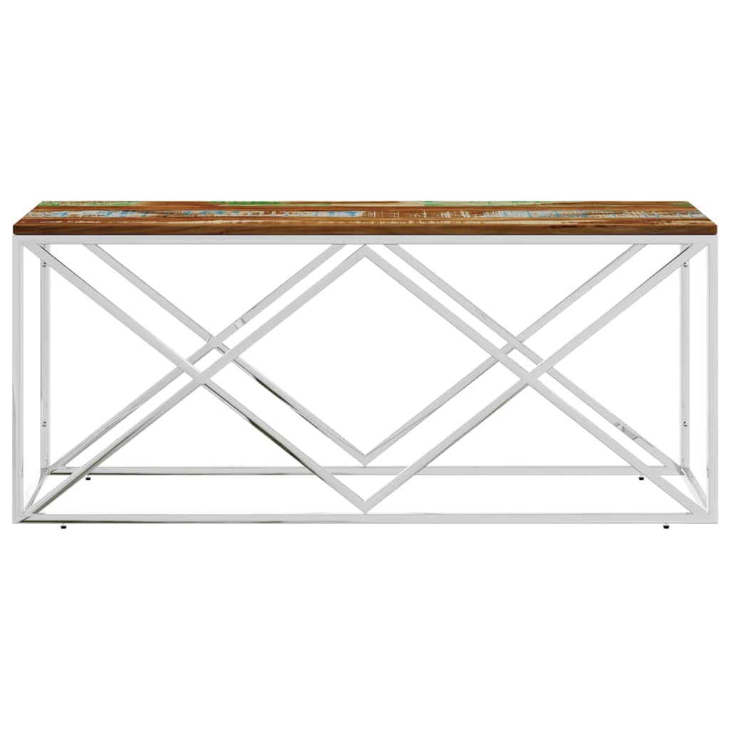 vidaXL Coffee Table Stainless Steel and Solid Wood Reclaimed 3