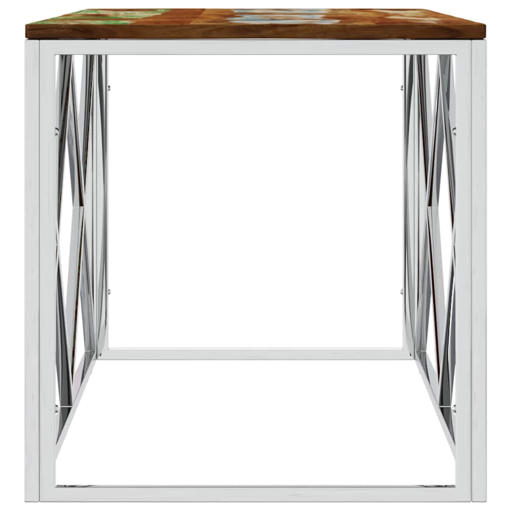 vidaXL Coffee Table Stainless Steel and Solid Wood Reclaimed 4