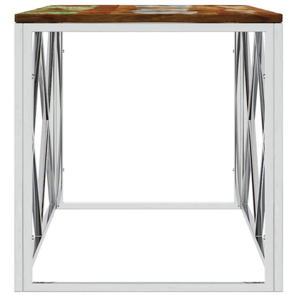 vidaXL Coffee Table Stainless Steel and Solid Wood Reclaimed 4