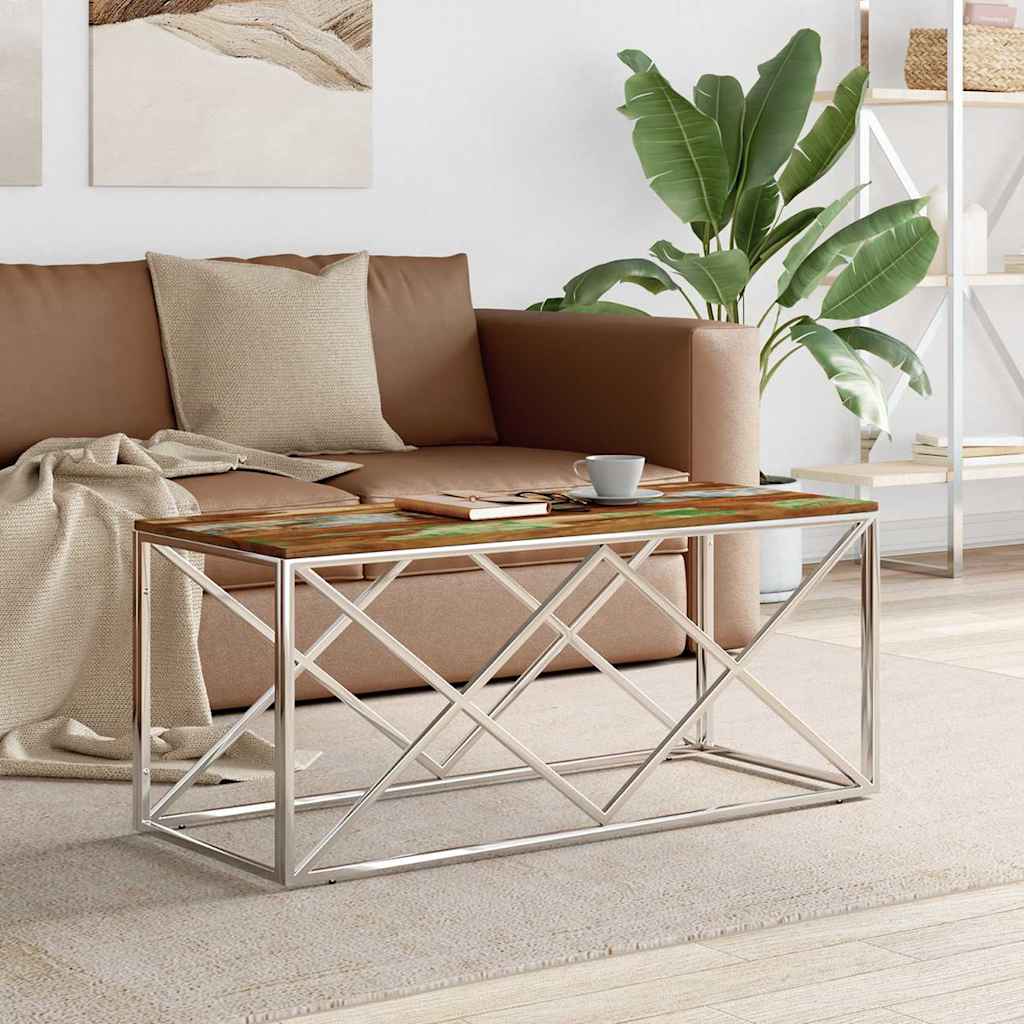 vidaXL Coffee Table Stainless Steel and Solid Wood Reclaimed 1