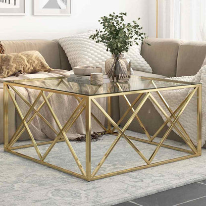 Coffee Table Stainless Steel and Tempered Gold