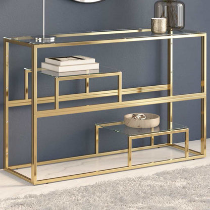Console Table Stainless Steel and Tempered Gold