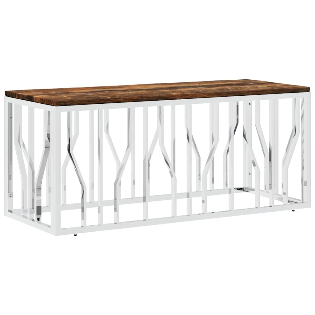 vidaXL Coffee Table Stainless Steel and Solid Wood Reclaimed 2