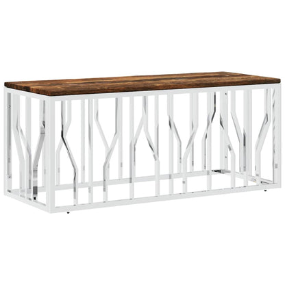 vidaXL Coffee Table Stainless Steel and Solid Wood Reclaimed 2