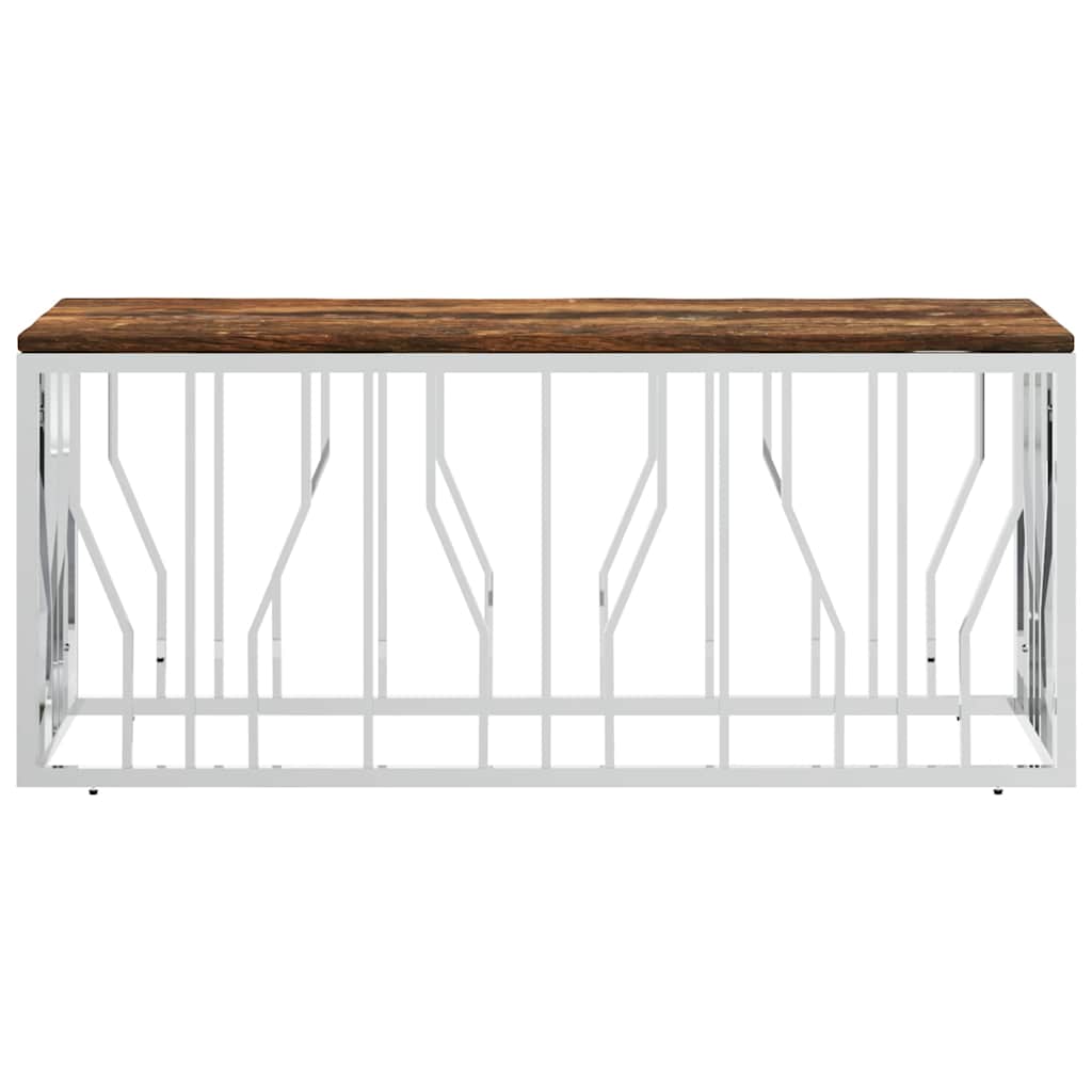 vidaXL Coffee Table Stainless Steel and Solid Wood Reclaimed 3