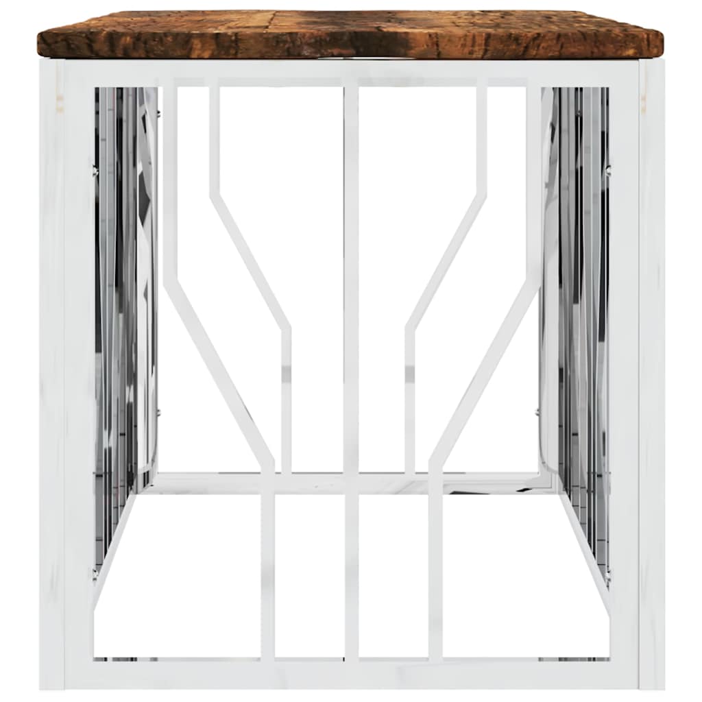vidaXL Coffee Table Stainless Steel and Solid Wood Reclaimed 4