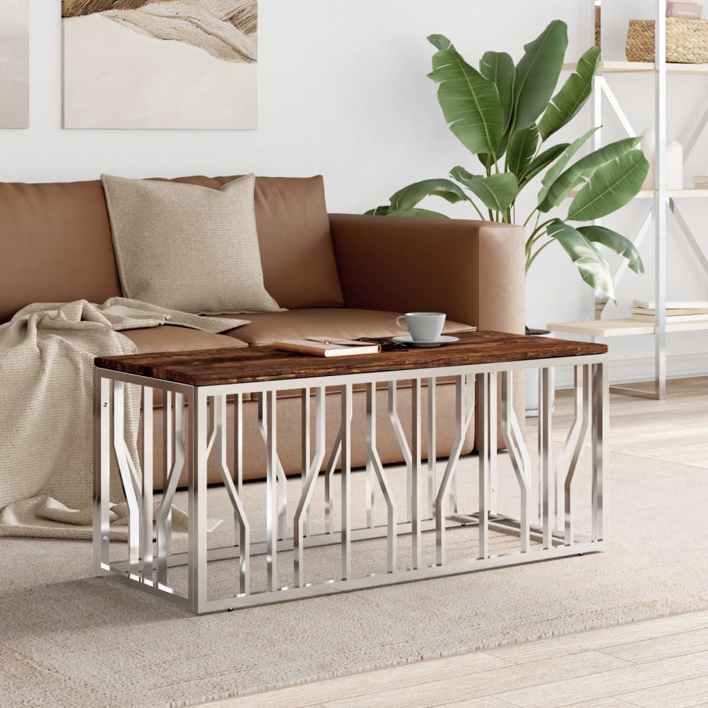vidaXL Coffee Table Stainless Steel and Solid Wood Reclaimed 1