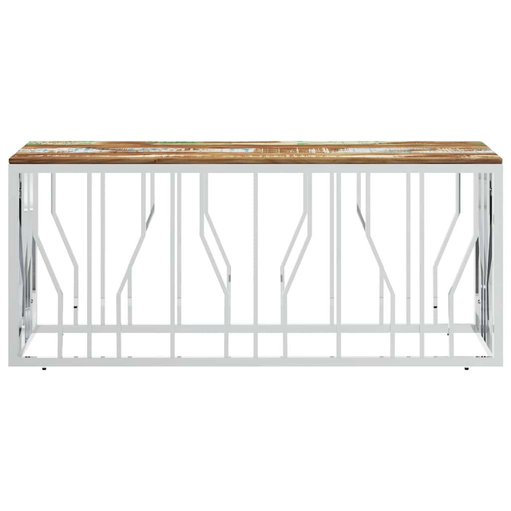 vidaXL Coffee Table Silver Stainless Steel and Solid Wood Reclaimed 3