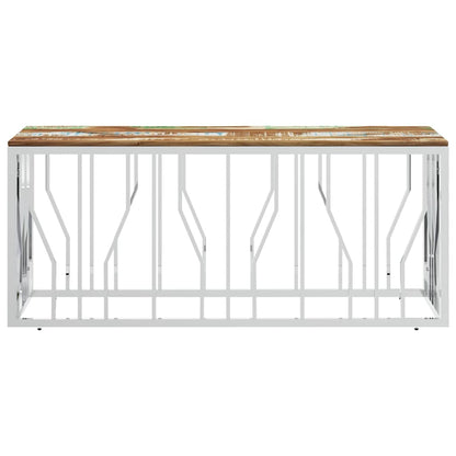 vidaXL Coffee Table Silver Stainless Steel and Solid Wood Reclaimed 3