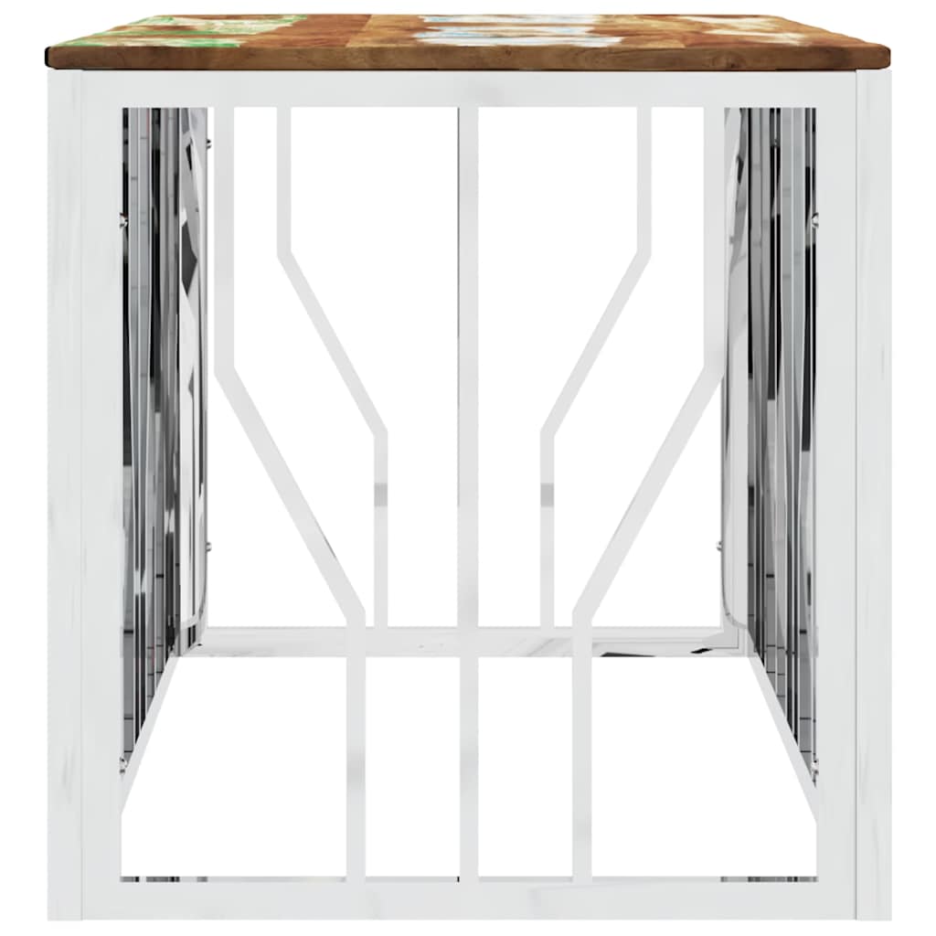vidaXL Coffee Table Silver Stainless Steel and Solid Wood Reclaimed 4