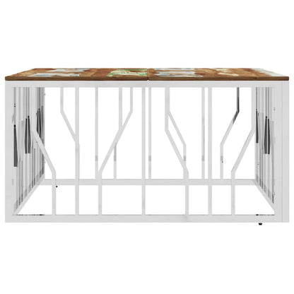 vidaXL Coffee Table Silver Stainless Steel and Solid Wood Reclaimed 3