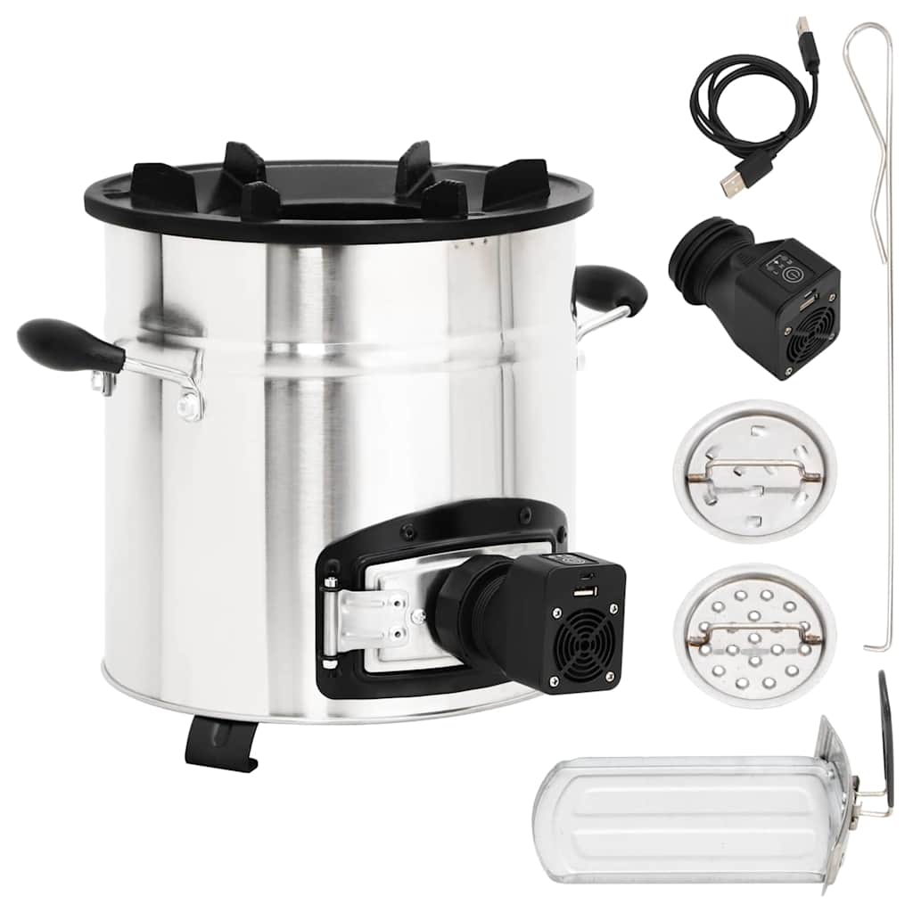 vidaXL Wood Stove with USB Fan Silver 35.5x26x28 cm Stainless Steel 1