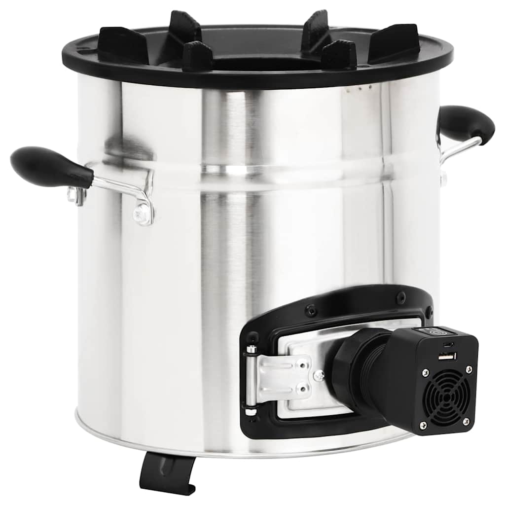 vidaXL Wood Stove with USB Fan Silver 35.5x26x28 cm Stainless Steel 2