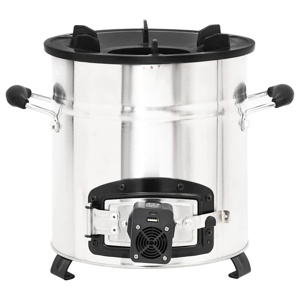 vidaXL Wood Stove with USB Fan Silver 35.5x26x28 cm Stainless Steel 3