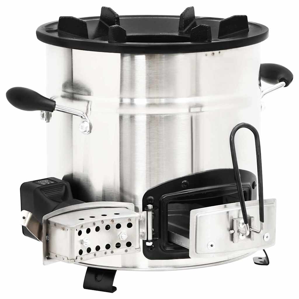 vidaXL Wood Stove with USB Fan Silver 35.5x26x28 cm Stainless Steel 4