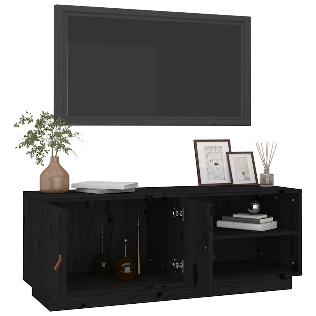 vidaXL TV Cabinet Black 105x34x40 cm Solid Wood Pine 5