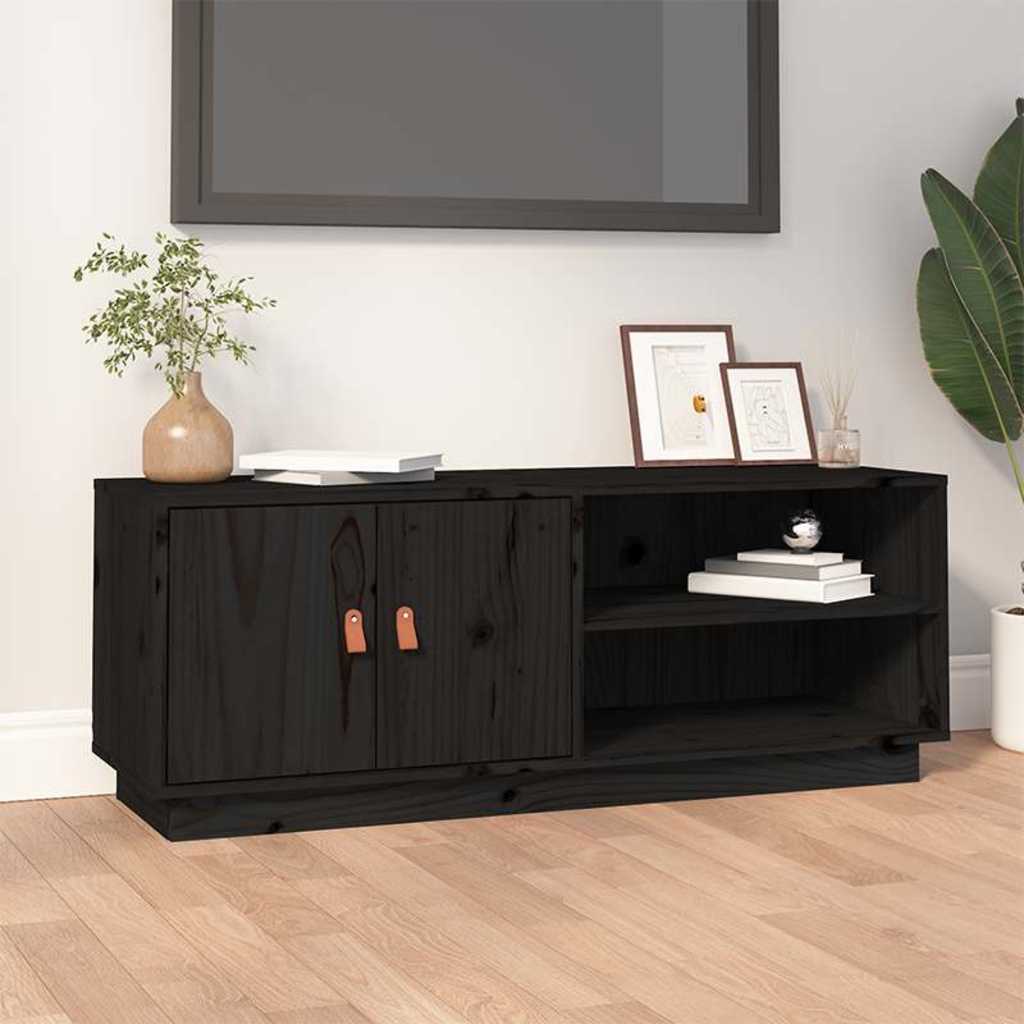 vidaXL TV Cabinet Black 105x34x40 cm Solid Wood Pine 1