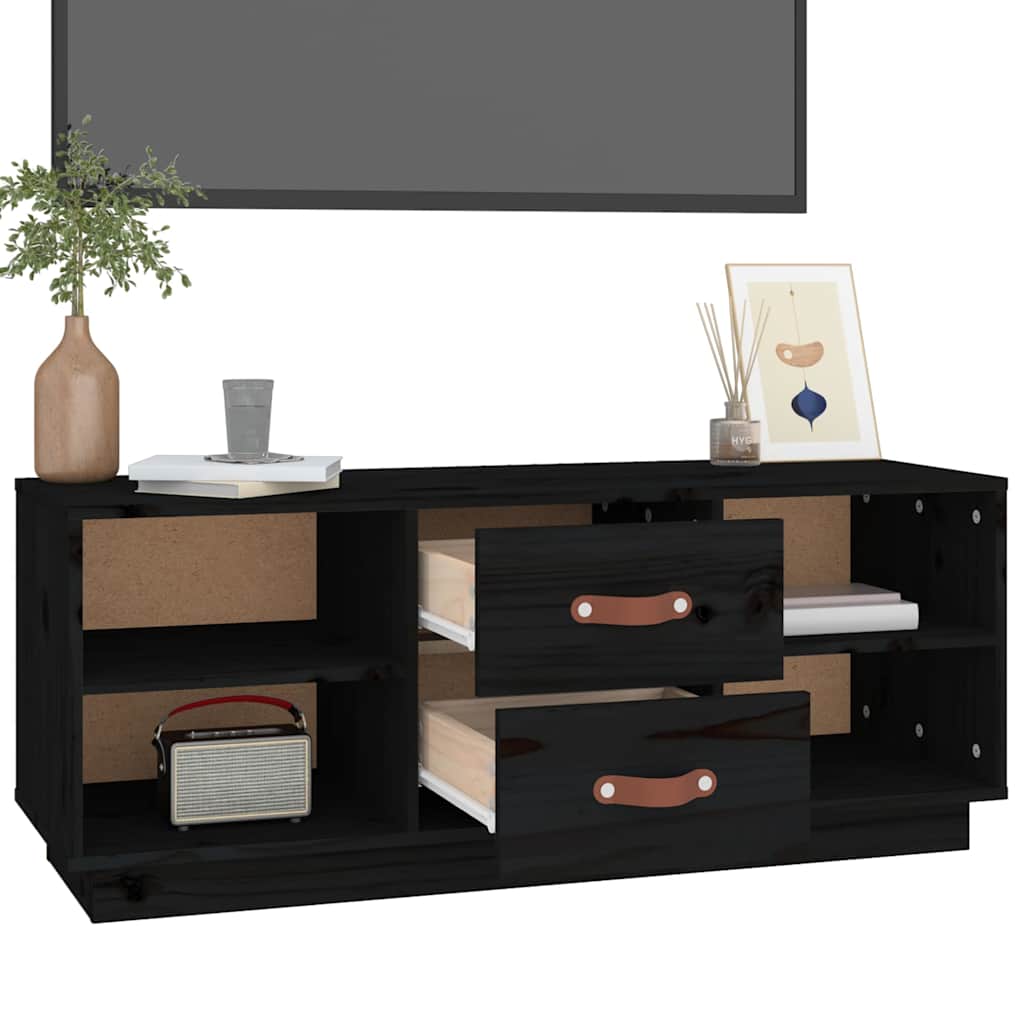 vidaXL TV Cabinet Black 100x34x40 cm Solid Wood Pine 5