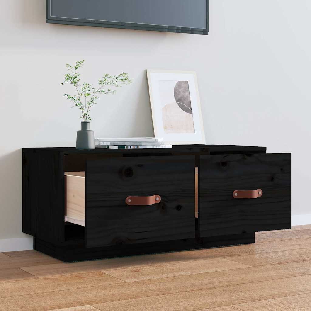 vidaXL TV Cabinet Black 80x34x35 cm Solid Wood Pine 3