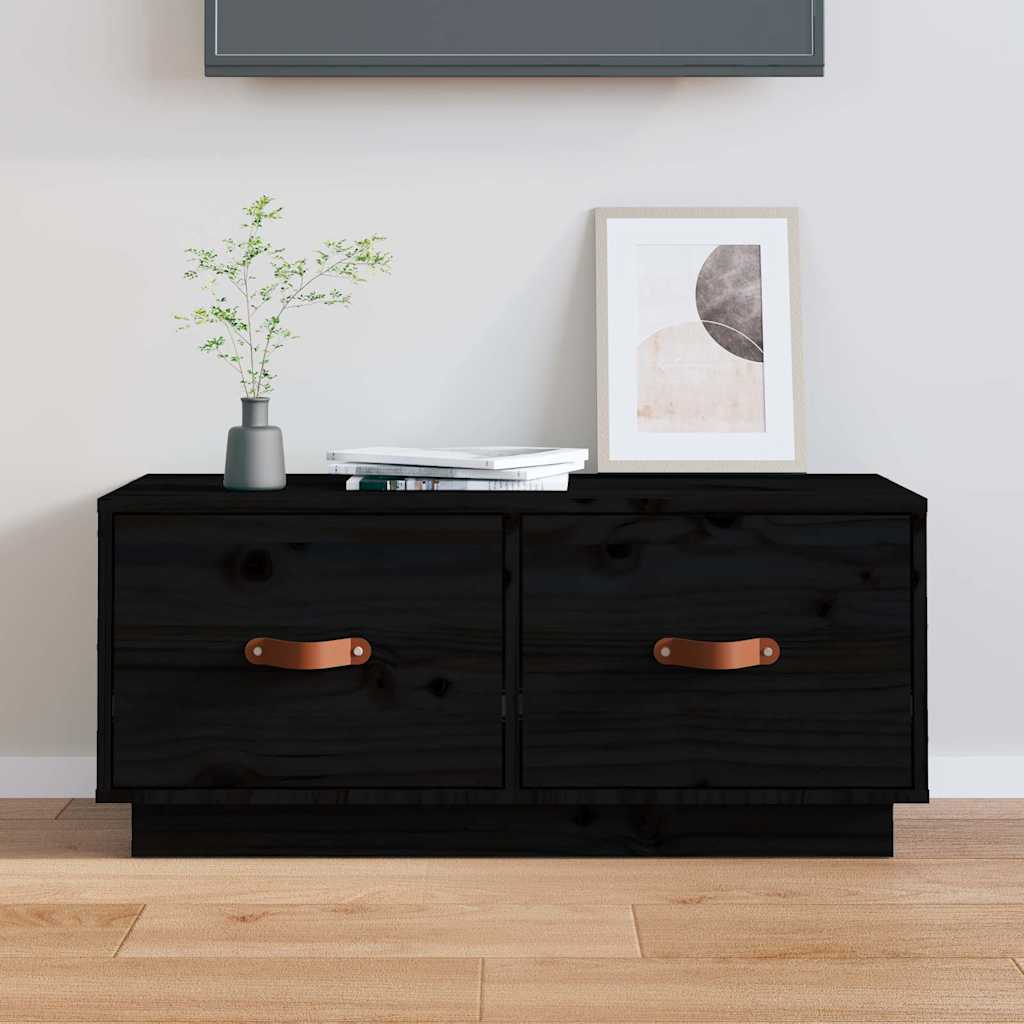 vidaXL TV Cabinet Black 80x34x35 cm Solid Wood Pine 1