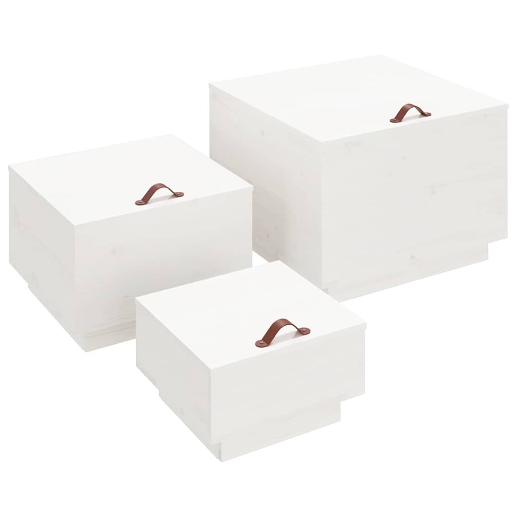 vidaXL Storage Box | Set of 3 | White | Solid pine wood | Large, Medium, Small 2