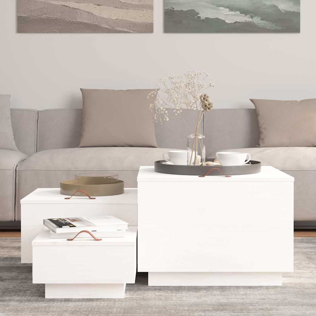 vidaXL Storage Box | Set of 3 | White | Solid pine wood | Large, Medium, Small 3