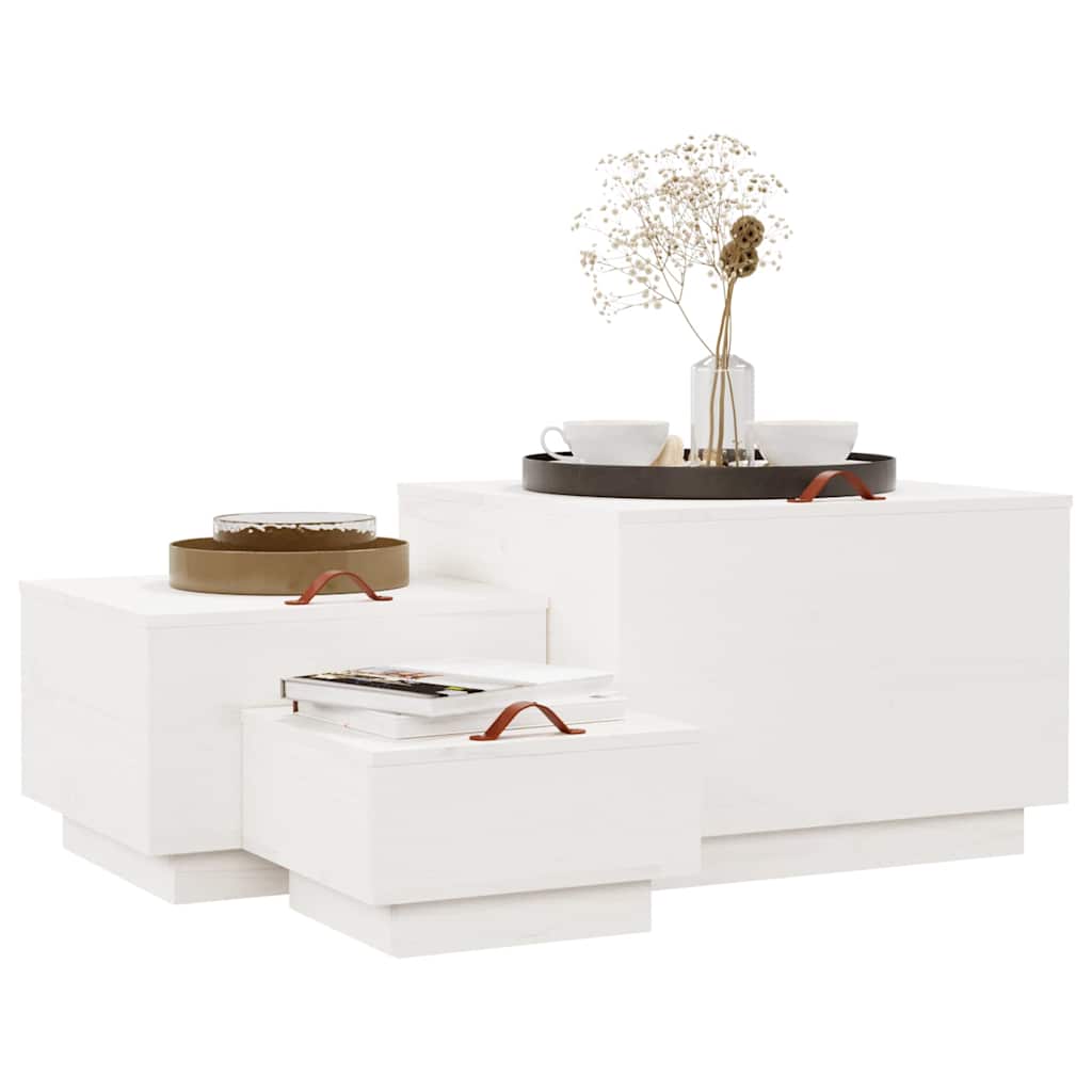 vidaXL Storage Box | Set of 3 | White | Solid pine wood | Large, Medium, Small 4