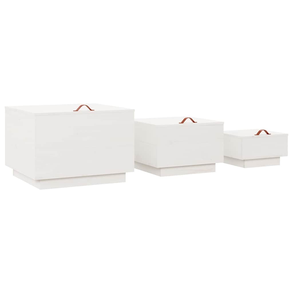 vidaXL Storage Box | Set of 3 | White | Solid pine wood | Large, Medium, Small 5