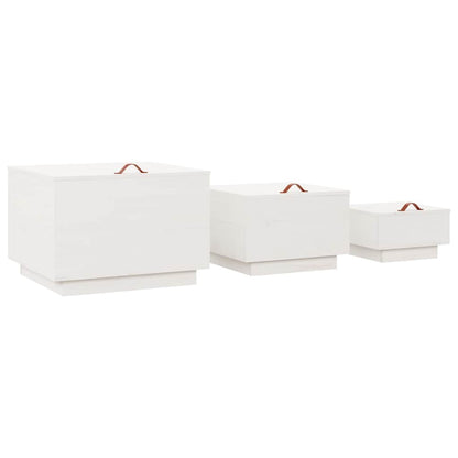 vidaXL Storage Box | Set of 3 | White | Solid pine wood | Large, Medium, Small 5