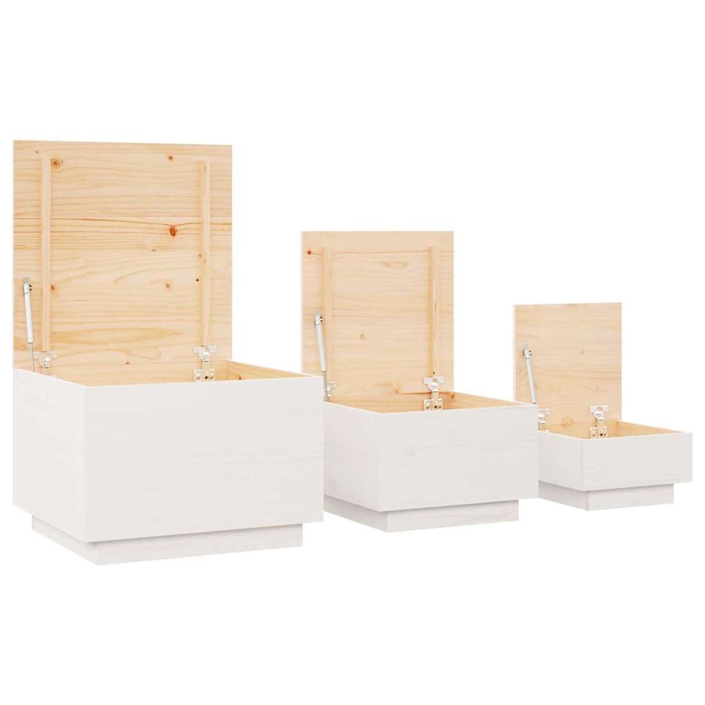 vidaXL Storage Box | Set of 3 | White | Solid pine wood | Large, Medium, Small 6
