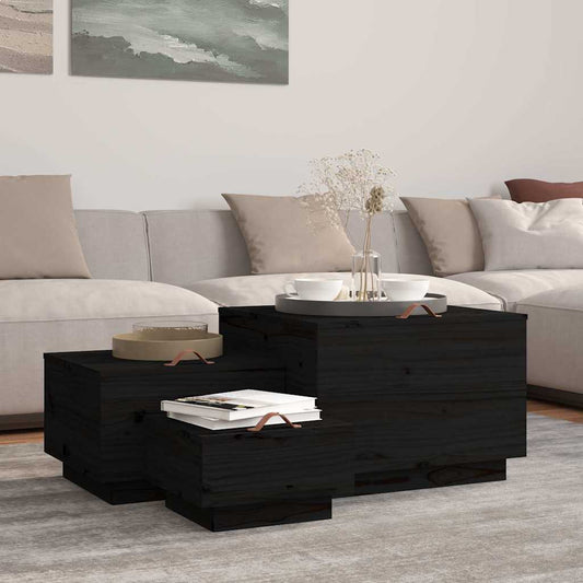 Storage Boxes with Lids 3 pcs Solid Wood Pine Black