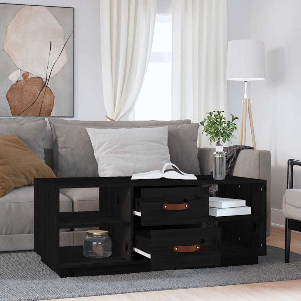 vidaXL Coffee Table Black 100x50x41 cm Solid Wood Pine 3