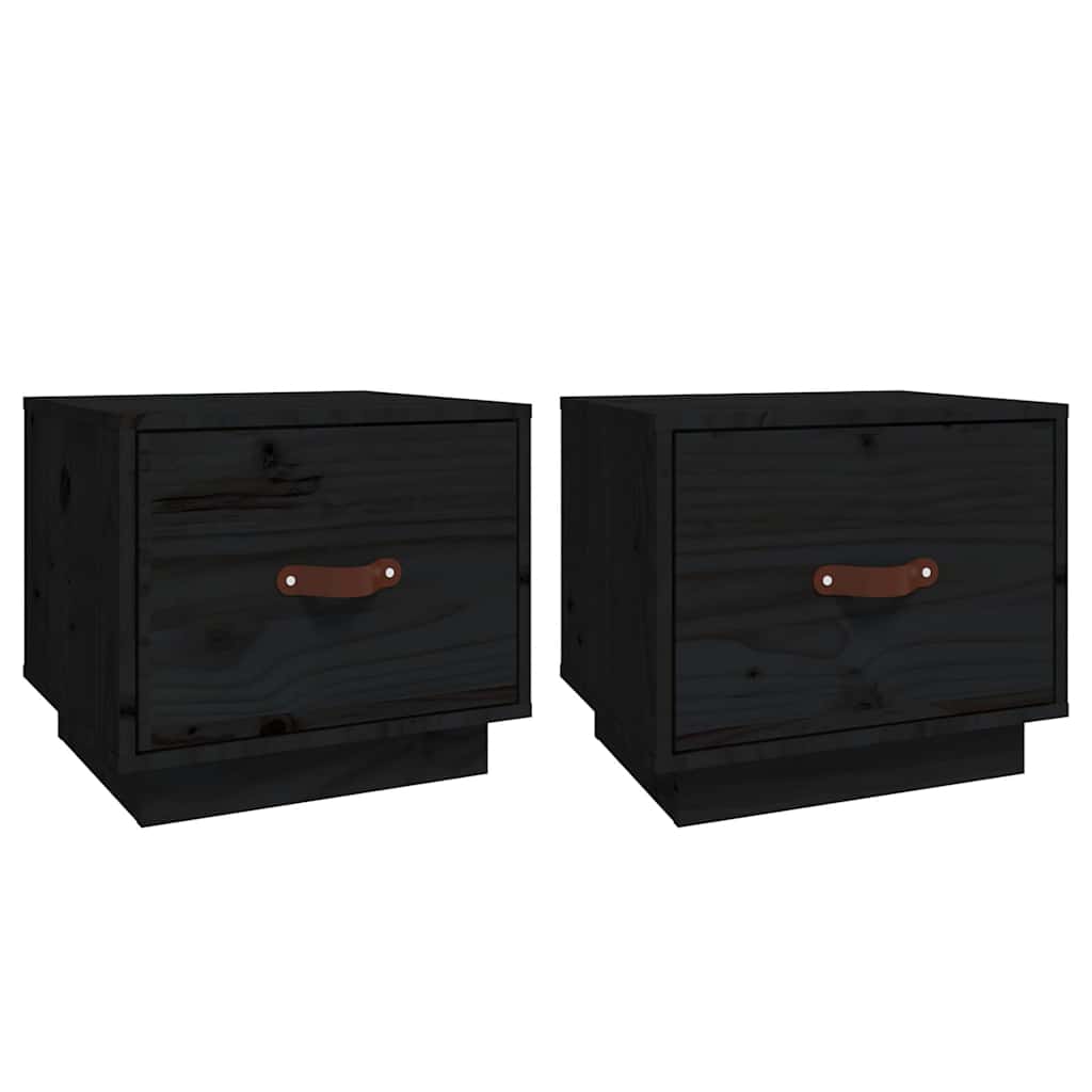 vidaXL Bedside Cabinet | Set of 2 | Black | Solid pine wood, faux leather 2
