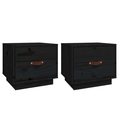 vidaXL Bedside Cabinet | Set of 2 | Black | Solid pine wood, faux leather 2