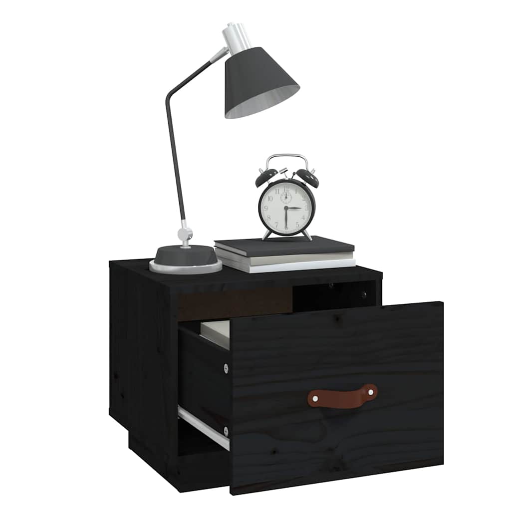 vidaXL Bedside Cabinet | Set of 2 | Black | Solid pine wood, faux leather 4