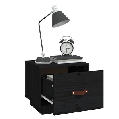 vidaXL Bedside Cabinet | Set of 2 | Black | Solid pine wood, faux leather 4